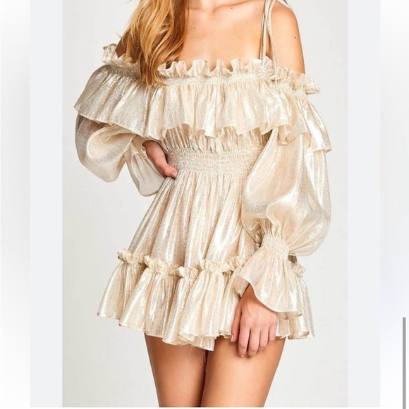 Alice McCall Metallic Ruffle Off the Shoulder Mini‎ Romper - Picture 5 of 9